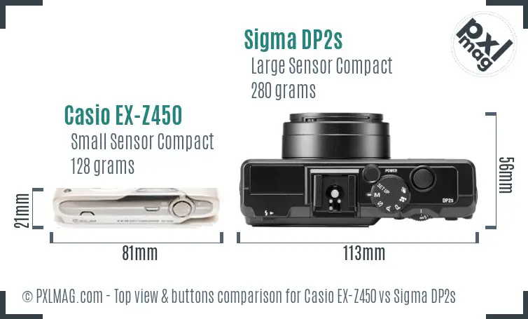 Casio EX-Z450 vs Sigma DP2s top view buttons comparison