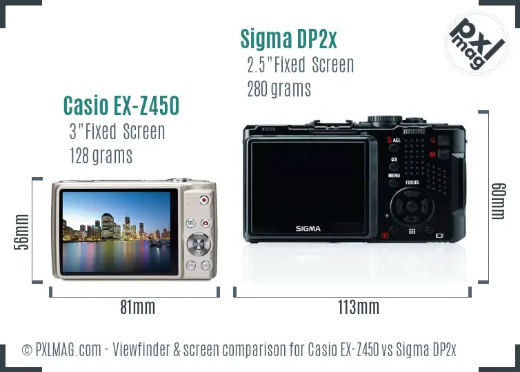 Casio EX-Z450 vs Sigma DP2x Screen and Viewfinder comparison