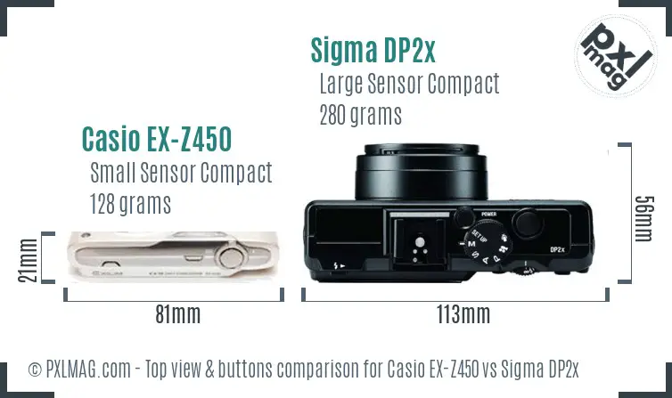 Casio EX-Z450 vs Sigma DP2x top view buttons comparison