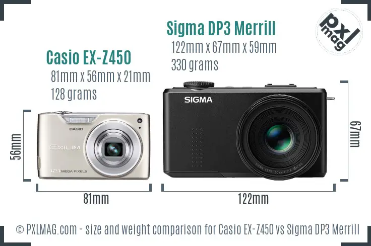 Casio EX-Z450 vs Sigma DP3 Merrill size comparison Casio EX-Z450 vs Sigma DP3 Merrill size comparison