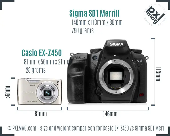 Casio EX-Z450 vs Sigma SD1 Merrill size comparison Casio EX-Z450 vs Sigma SD1 Merrill size comparison