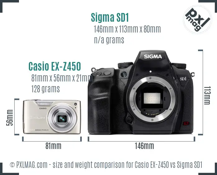 Casio EX-Z450 vs Sigma SD1 size comparison Casio EX-Z450 vs Sigma SD1 size comparison
