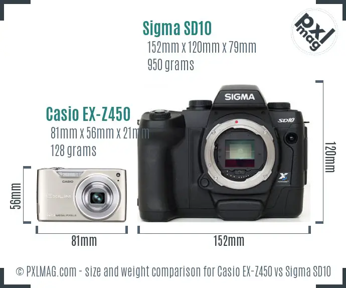 Casio EX-Z450 vs Sigma SD10 size comparison