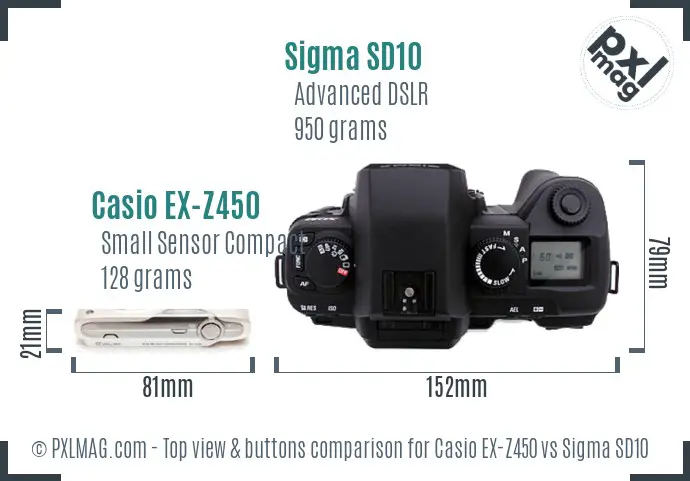 Casio EX-Z450 vs Sigma SD10 top view buttons comparison