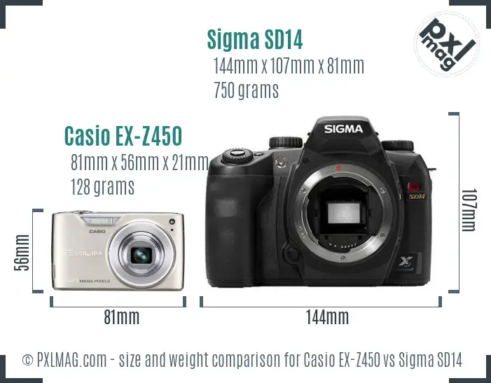 Casio EX-Z450 vs Sigma SD14 size comparison