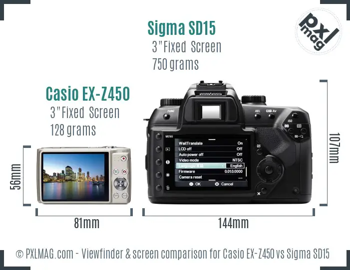 Casio EX-Z450 vs Sigma SD15 Screen and Viewfinder comparison Casio EX-Z450 vs Sigma SD15 Screen and Viewfinder comparison
