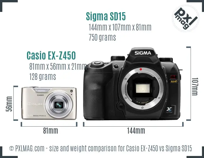Casio EX-Z450 vs Sigma SD15 size comparison Casio EX-Z450 vs Sigma SD15 size comparison