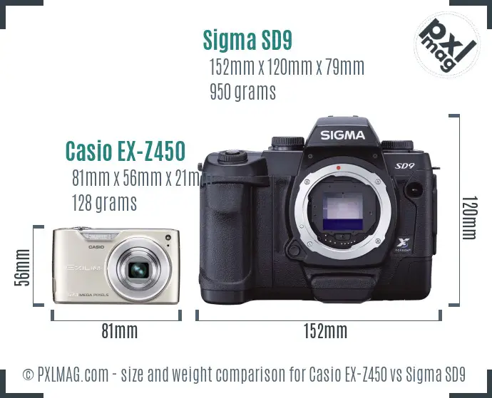 Casio EX-Z450 vs Sigma SD9 size comparison