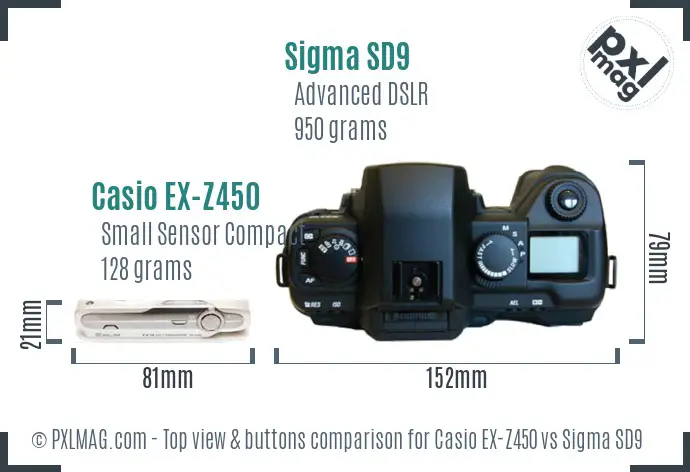 Casio EX-Z450 vs Sigma SD9 top view buttons comparison