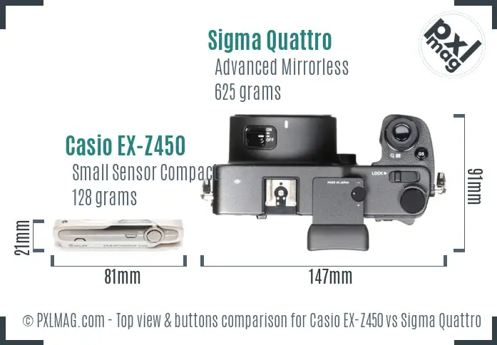 Casio EX-Z450 vs Sigma Quattro top view buttons comparison
