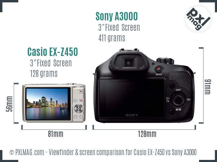 Casio EX-Z450 vs Sony A3000 Screen and Viewfinder comparison