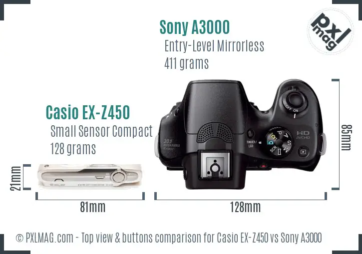 Casio EX-Z450 vs Sony A3000 top view buttons comparison
