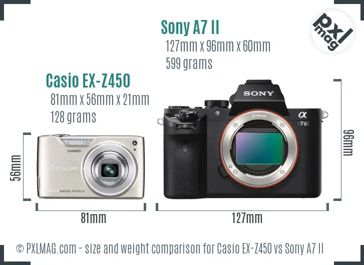 Casio EX-Z450 vs Sony A7 II size comparison Casio EX-Z450 vs Sony A7 II size comparison