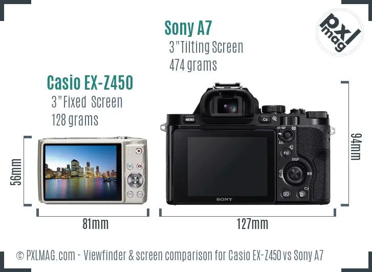 Casio EX-Z450 vs Sony A7 Screen and Viewfinder comparison Casio EX-Z450 vs Sony A7 Screen and Viewfinder comparison