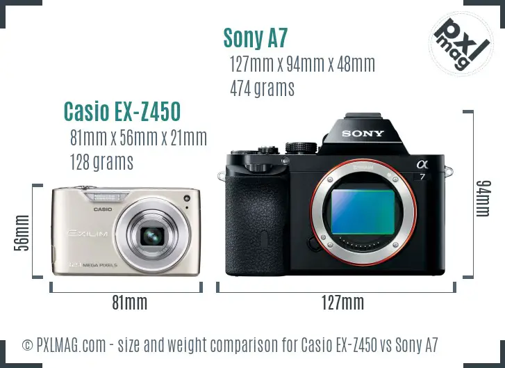 Casio EX-Z450 vs Sony A7 size comparison Casio EX-Z450 vs Sony A7 size comparison
