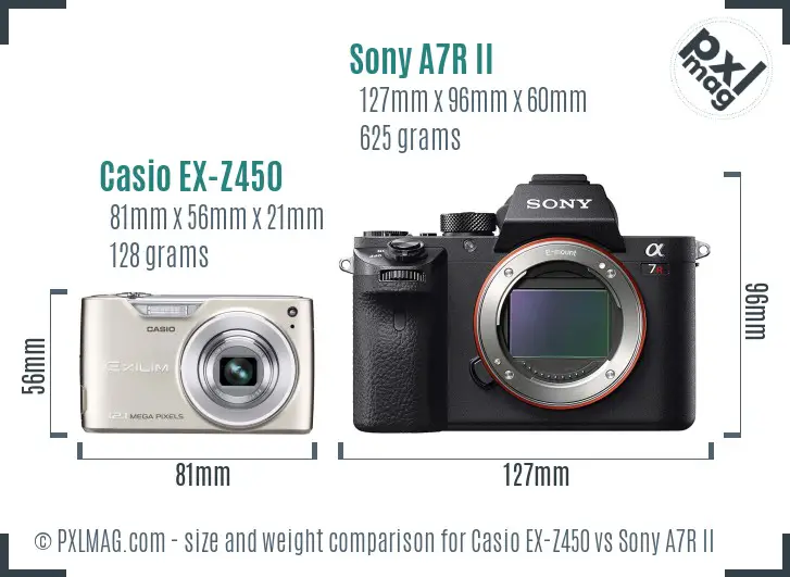 Casio EX-Z450 vs Sony A7R II size comparison Casio EX-Z450 vs Sony A7R II size comparison