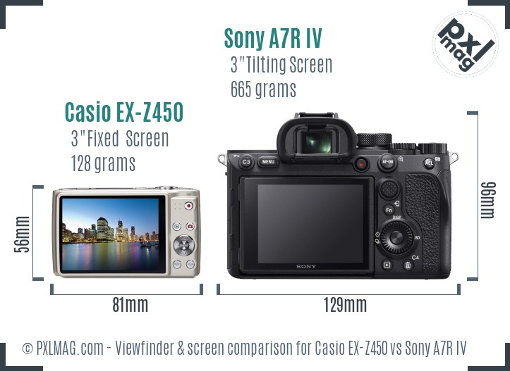 Casio EX-Z450 vs Sony A7R IV Screen and Viewfinder comparison