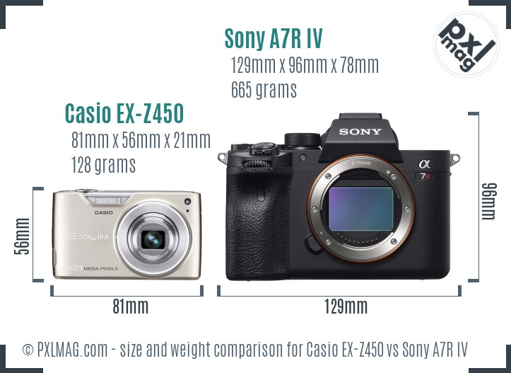 Casio EX-Z450 vs Sony A7R IV size comparison