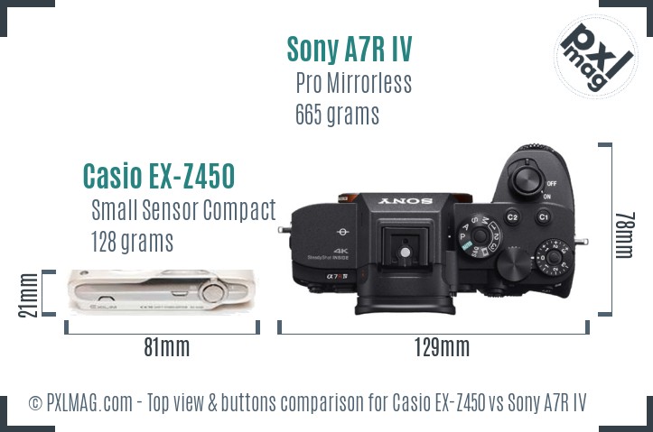 Casio EX-Z450 vs Sony A7R IV top view buttons comparison
