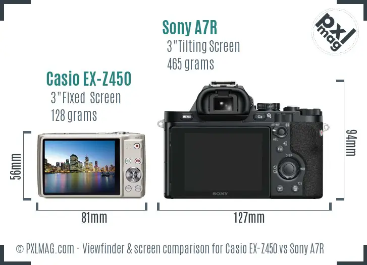 Casio EX-Z450 vs Sony A7R Screen and Viewfinder comparison