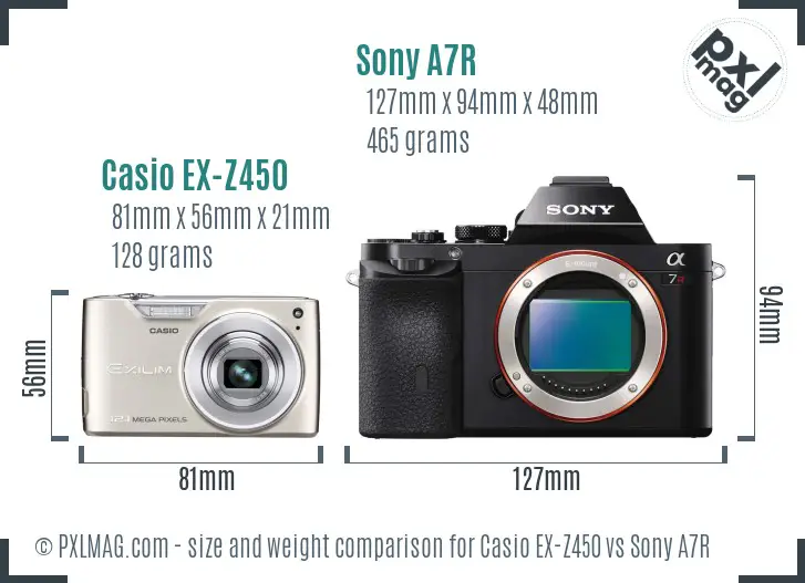 Casio EX-Z450 vs Sony A7R size comparison