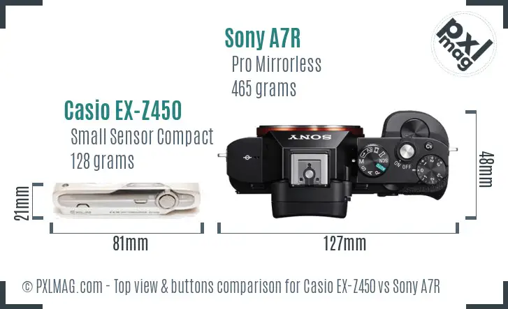 Casio EX-Z450 vs Sony A7R top view buttons comparison
