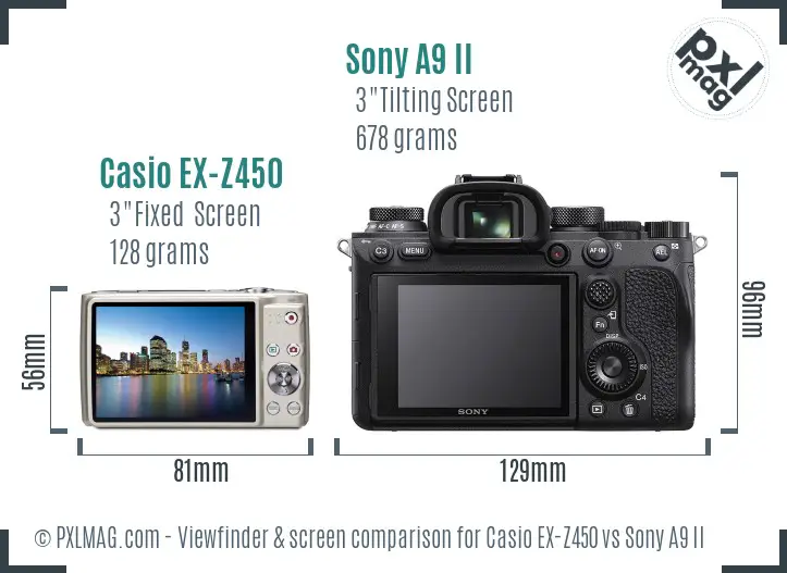 Casio EX-Z450 vs Sony A9 II Screen and Viewfinder comparison Casio EX-Z450 vs Sony A9 II Screen and Viewfinder comparison