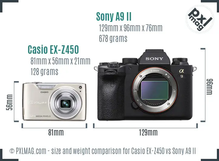Casio EX-Z450 vs Sony A9 II size comparison Casio EX-Z450 vs Sony A9 II size comparison