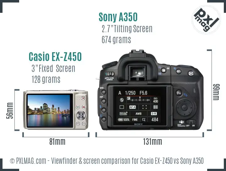 Casio EX-Z450 vs Sony A350 Screen and Viewfinder comparison