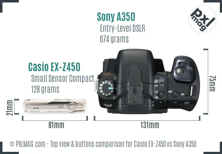 Casio EX-Z450 vs Sony A350 top view buttons comparison