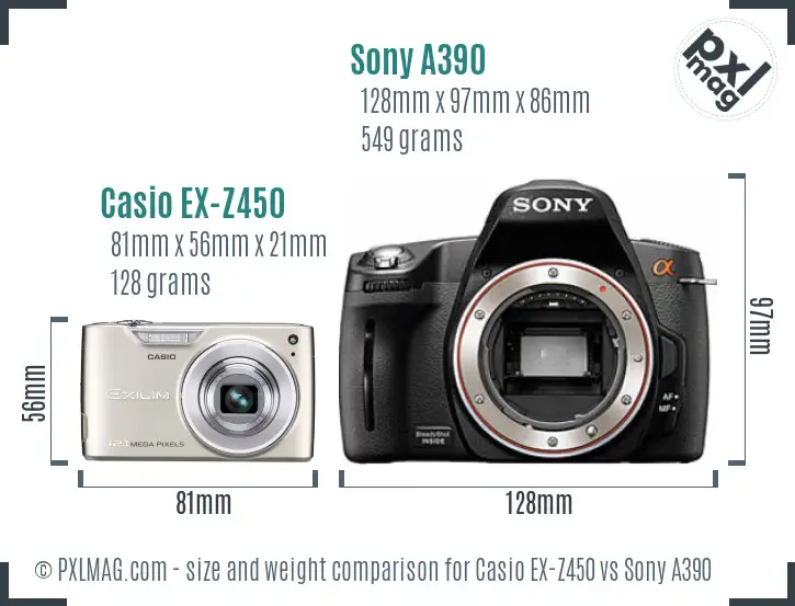 Casio EX-Z450 vs Sony A390 size comparison