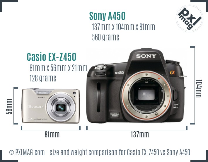 Casio EX-Z450 vs Sony A450 size comparison