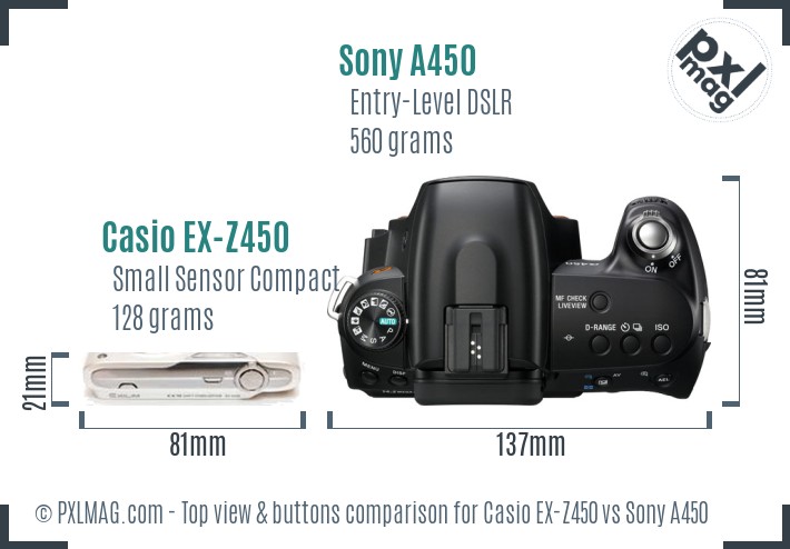 Casio EX-Z450 vs Sony A450 top view buttons comparison