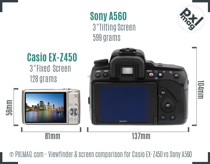 Casio EX-Z450 vs Sony A560 Screen and Viewfinder comparison