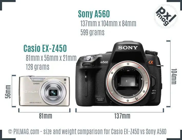 Casio EX-Z450 vs Sony A560 size comparison