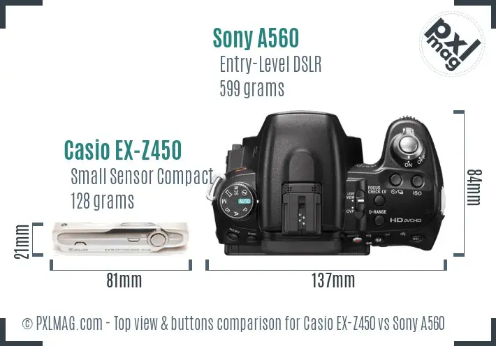 Casio EX-Z450 vs Sony A560 top view buttons comparison