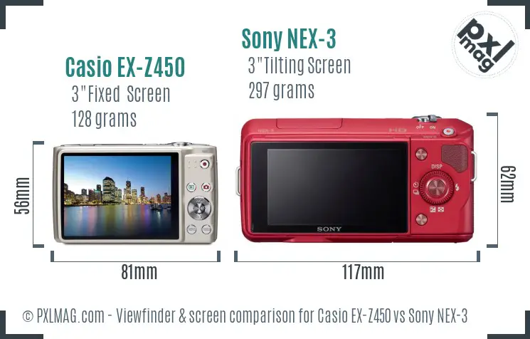 Casio EX-Z450 vs Sony NEX-3 Screen and Viewfinder comparison