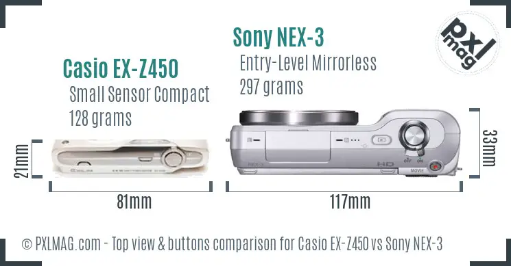 Casio EX-Z450 vs Sony NEX-3 top view buttons comparison