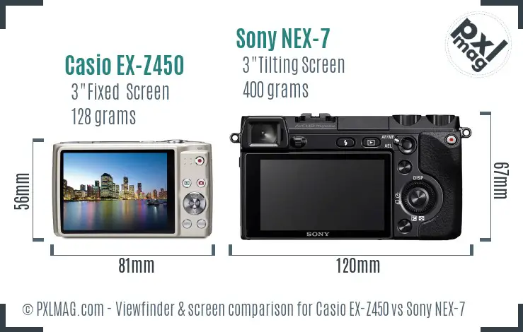 Casio EX-Z450 vs Sony NEX-7 Screen and Viewfinder comparison