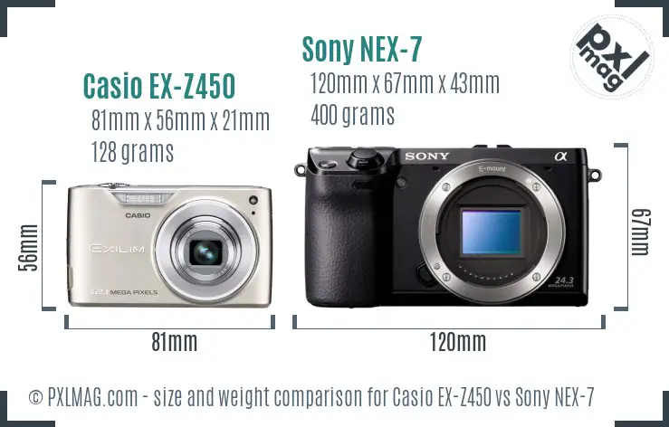 Casio EX-Z450 vs Sony NEX-7 size comparison