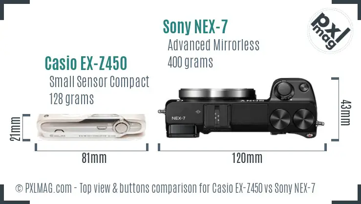 Casio EX-Z450 vs Sony NEX-7 top view buttons comparison