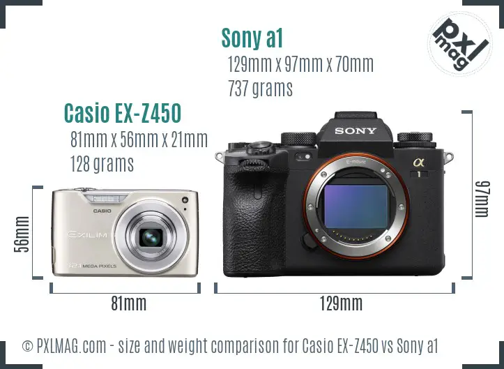 Casio EX-Z450 vs Sony a1 size comparison