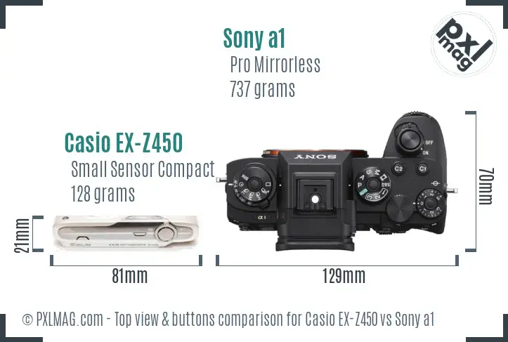 Casio EX-Z450 vs Sony a1 top view buttons comparison