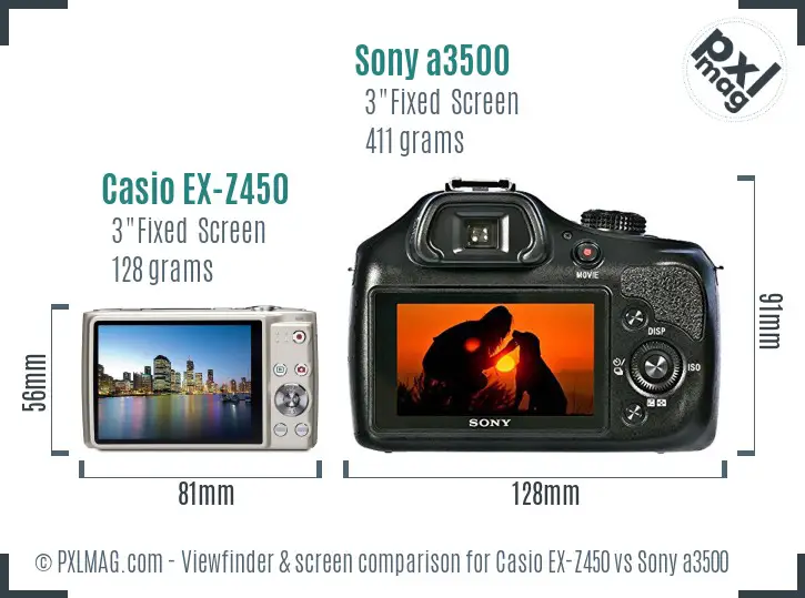 Casio EX-Z450 vs Sony a3500 Screen and Viewfinder comparison Casio EX-Z450 vs Sony a3500 Screen and Viewfinder comparison