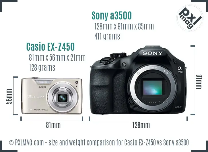 Casio EX-Z450 vs Sony a3500 size comparison Casio EX-Z450 vs Sony a3500 size comparison