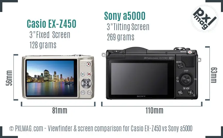 Casio EX-Z450 vs Sony a5000 Screen and Viewfinder comparison