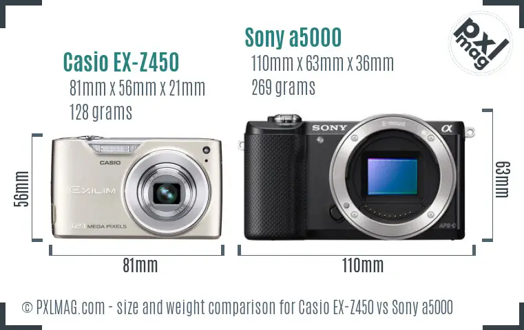 Casio EX-Z450 vs Sony a5000 size comparison