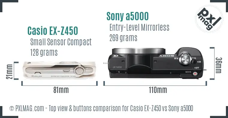 Casio EX-Z450 vs Sony a5000 top view buttons comparison