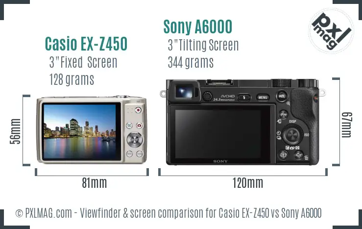 Casio EX-Z450 vs Sony A6000 Screen and Viewfinder comparison