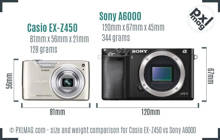 Casio EX-Z450 vs Sony A6000 size comparison